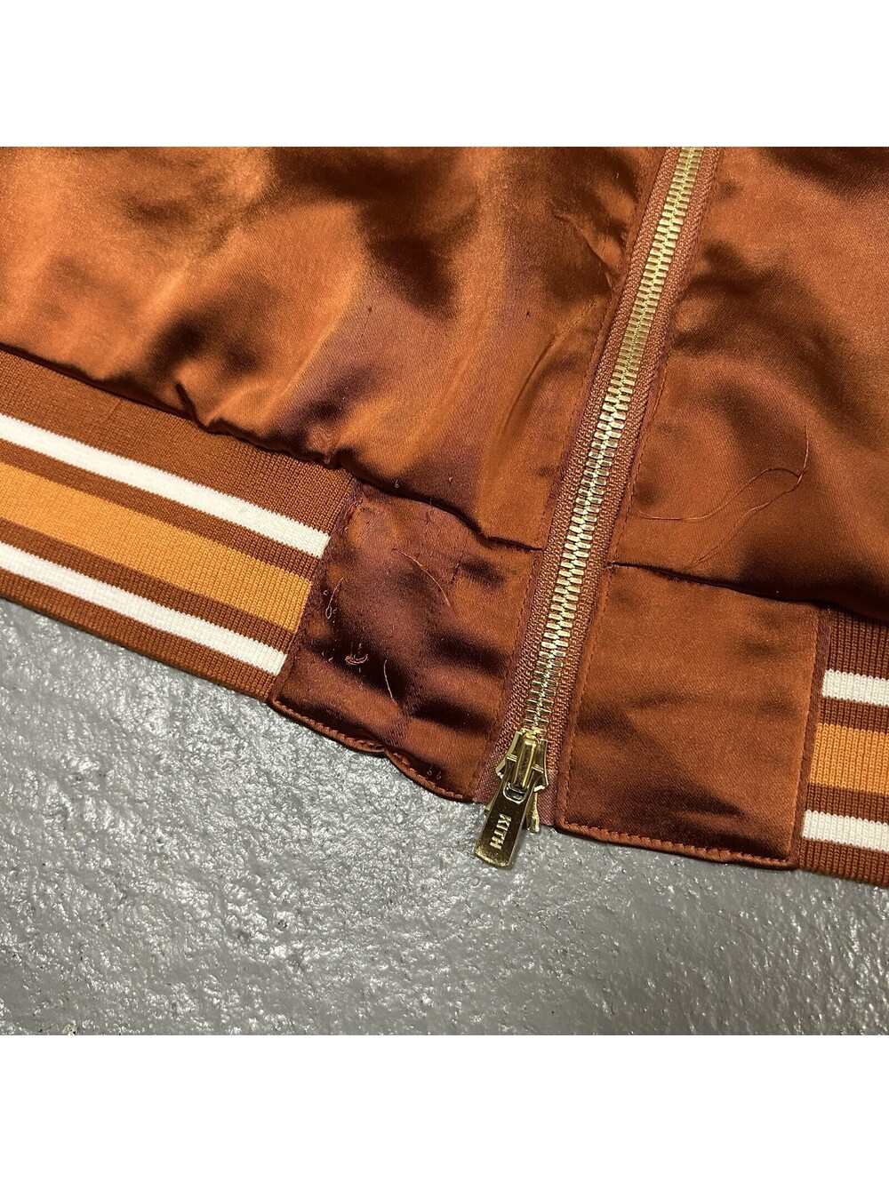 AUTHENTIC Kith Satin Orange Zip Up Sweater Jacket Size L - Picture 6 of 9